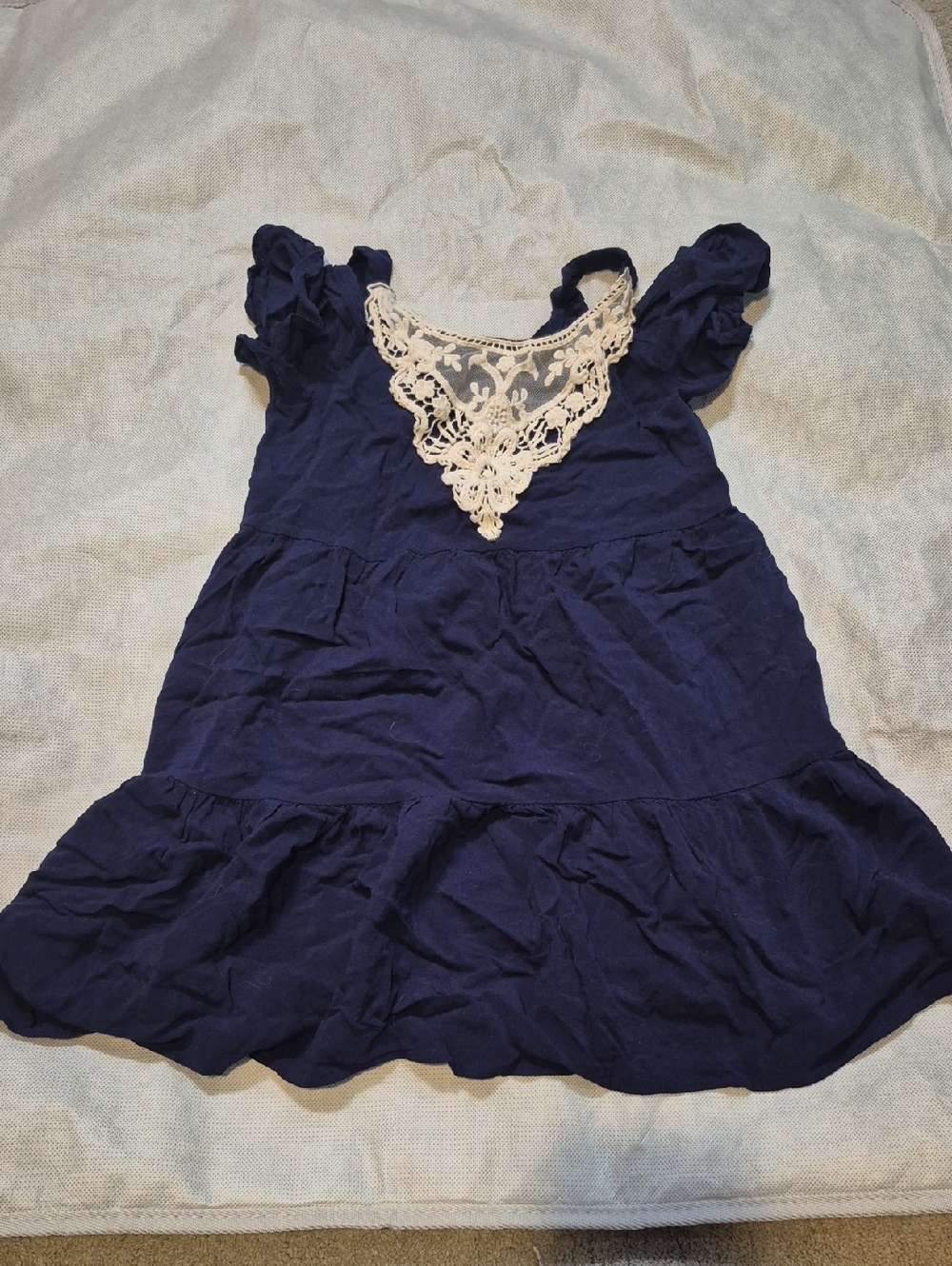 Girls Navy Blue Lace-Trim Tunic Top